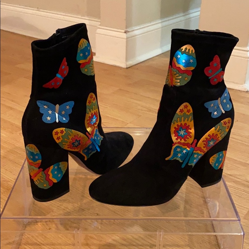 Valentino Black Japanese Butterfly Suede Boots